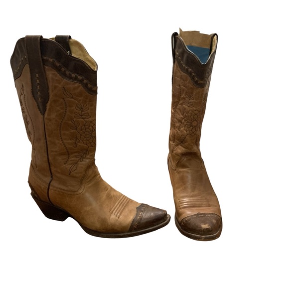 Corral Boots Shoes - Corral Womens Size 10 M Brown/beige Leather Western Cowboy Boots Pointed Toe